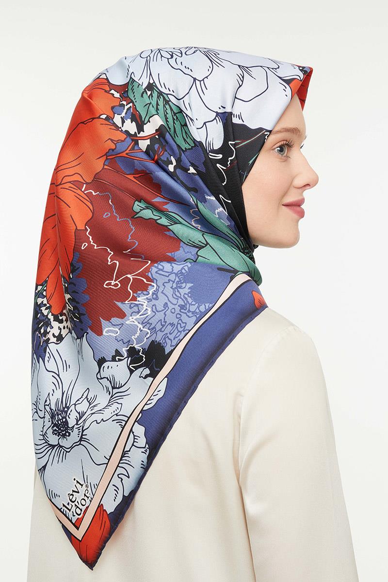 Levidor Mavi Twill Saf İpek Eşarp