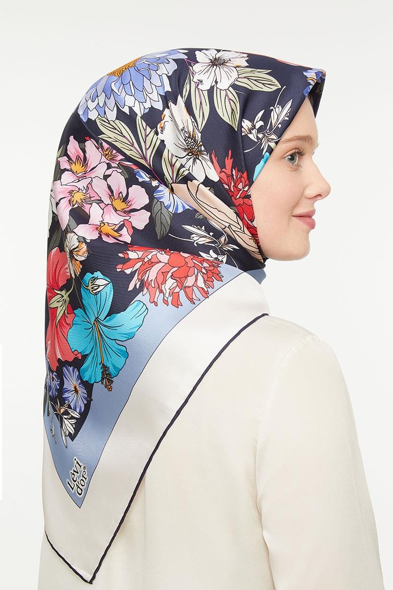 Levidor Mavi Twill Saf İpek Eşarp