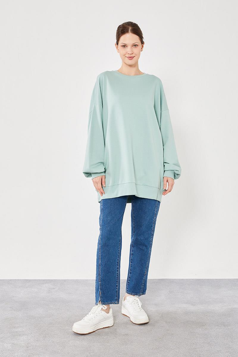 Levidor Mint Yeşili Bisiklet Yaka Oversize Sweat