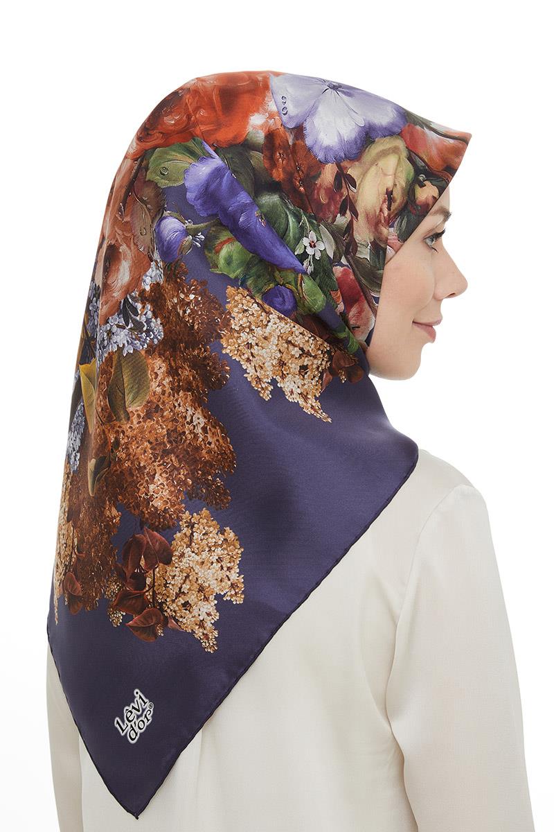Levidor Patlıcan Moru Twill Saf İpek Eşarp