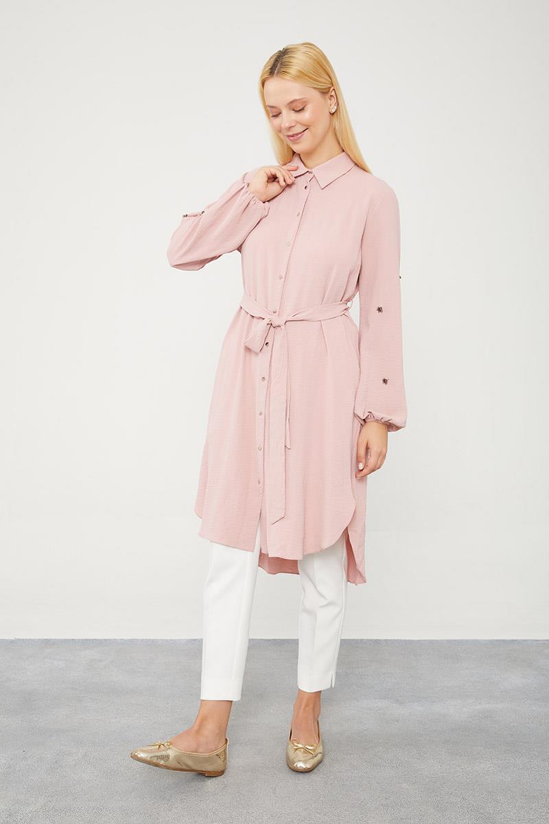 Levidor Pembe Kolları Taşlı Tunik