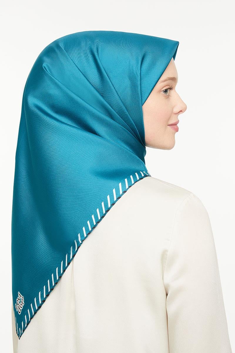 Levidor Petrol Yeşili Twill Saf İpek Eşarp