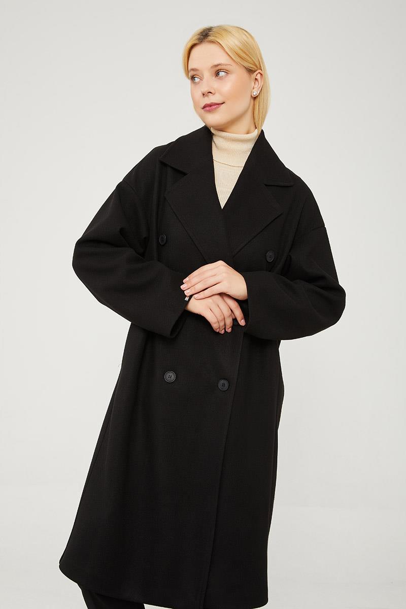 Levidor Siyah Oversize Astarsız Kaşe Kaban