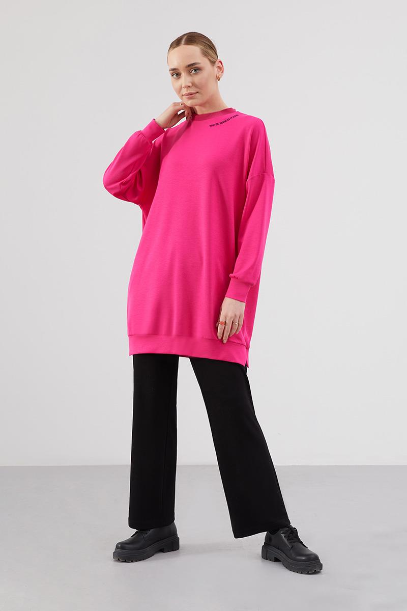 Levidor Studio Fuşya Baskılı Basic Spor Sweat