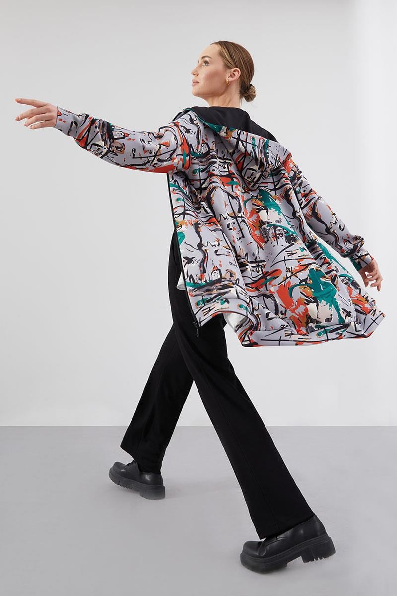 Levidor Studio Gri Baskılı Oversize Kap