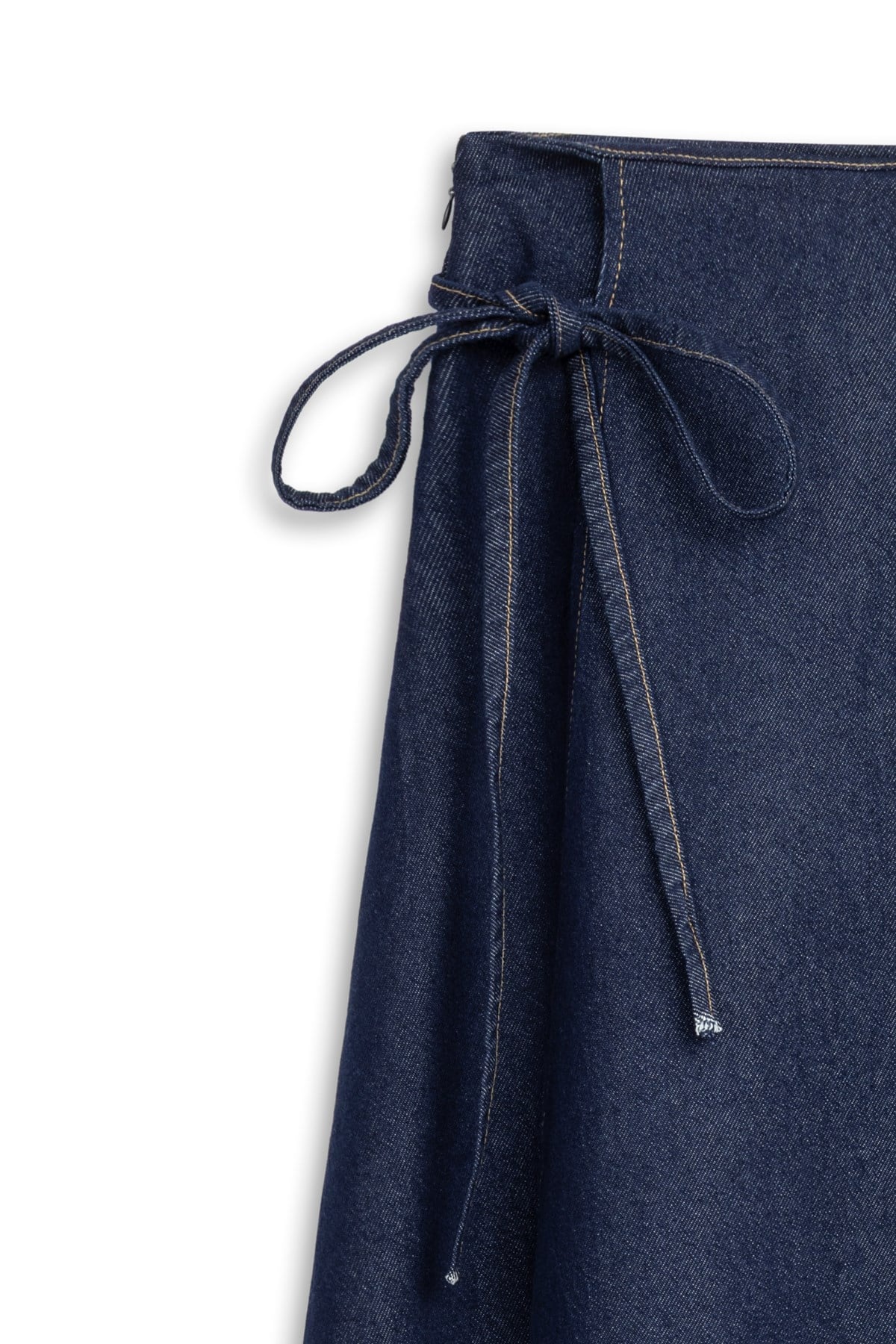 Bağcıklı Parçalı Denim Etek Mavi