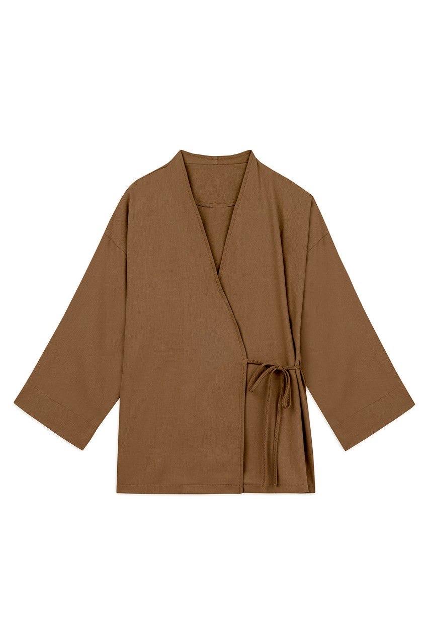 Bağlamalı Gabardin Kimono Kahverengi