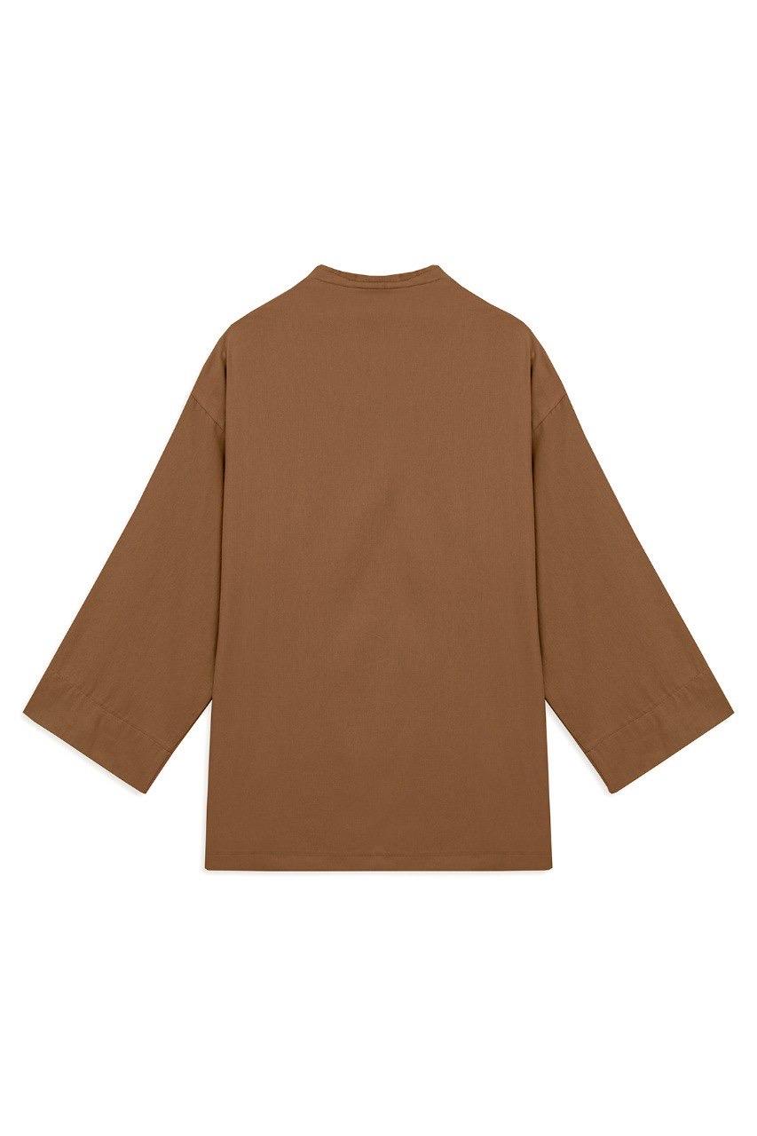 Bağlamalı Gabardin Kimono Kahverengi