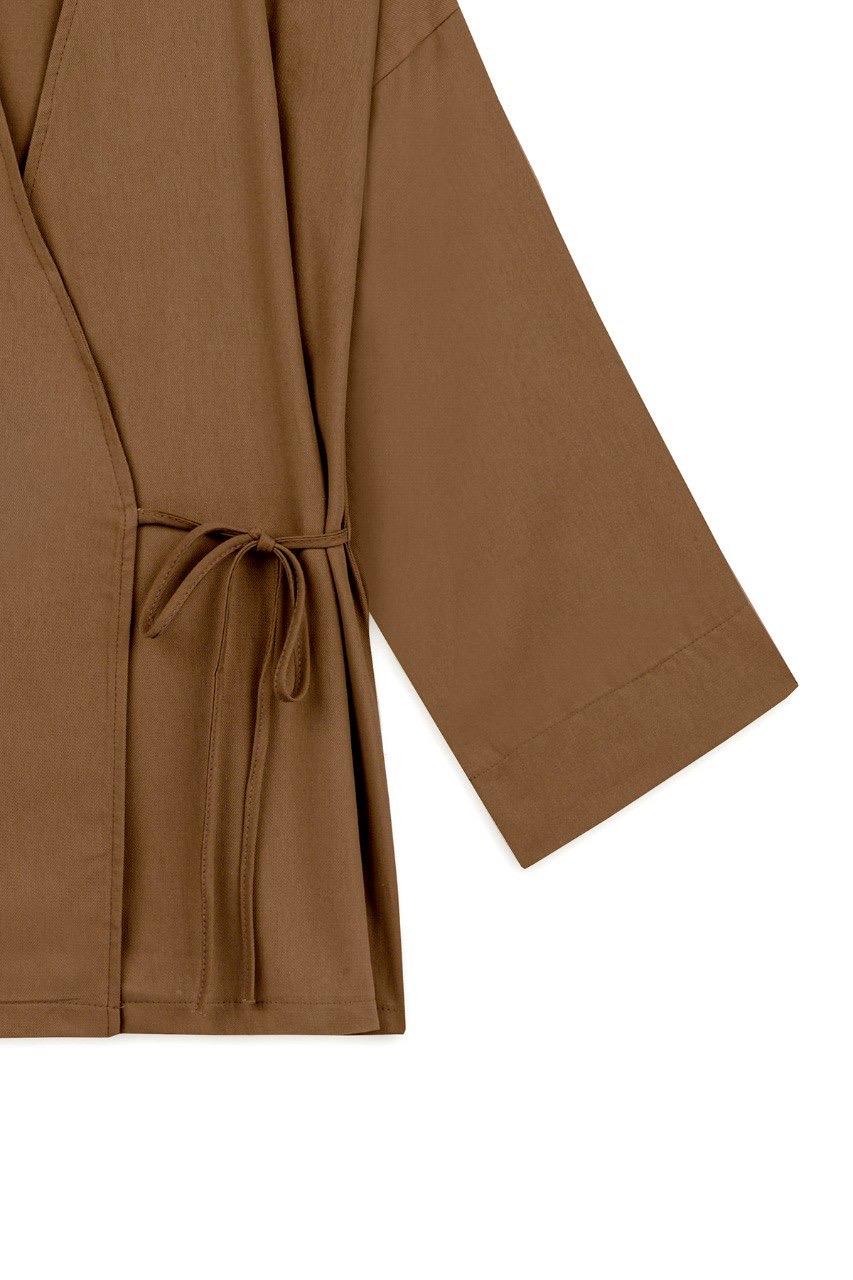 Bağlamalı Gabardin Kimono Kahverengi