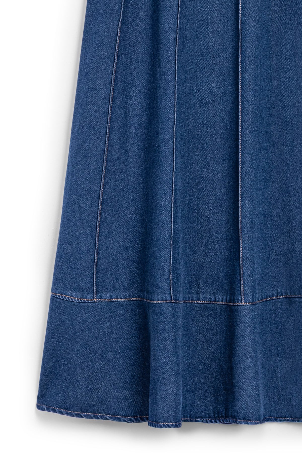 Biyeli Kloş Denim Etek Mavi