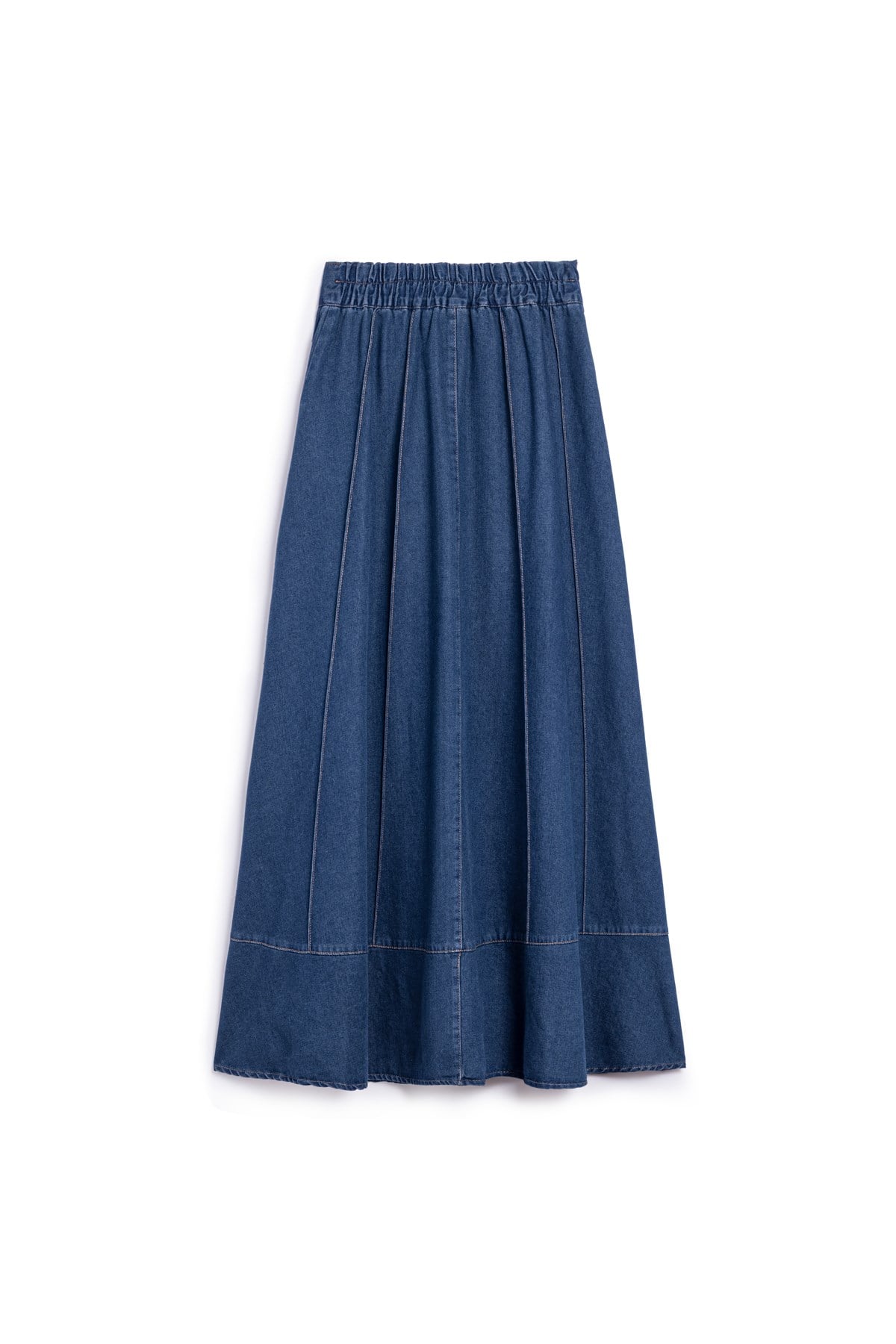 Biyeli Kloş Denim Etek Mavi
