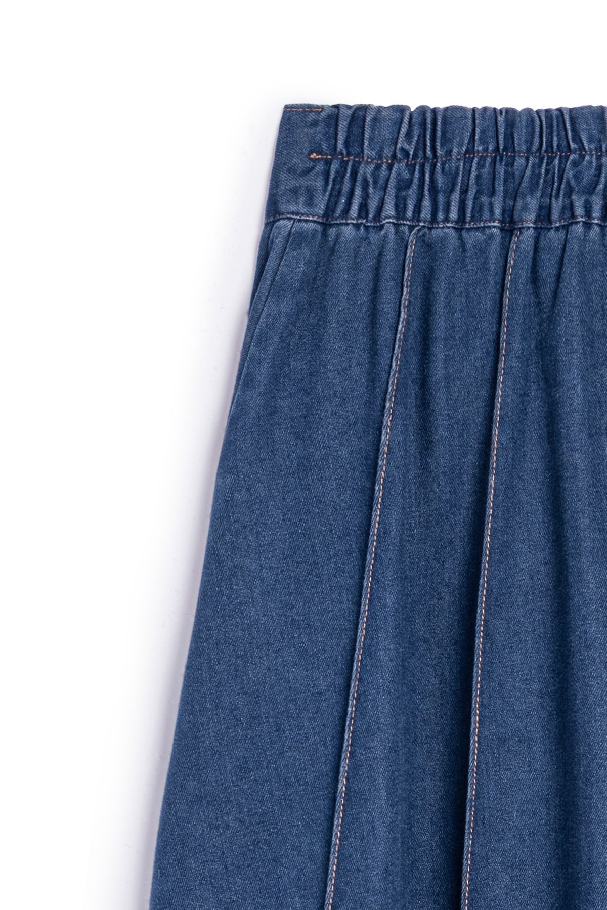 Biyeli Kloş Denim Etek Mavi