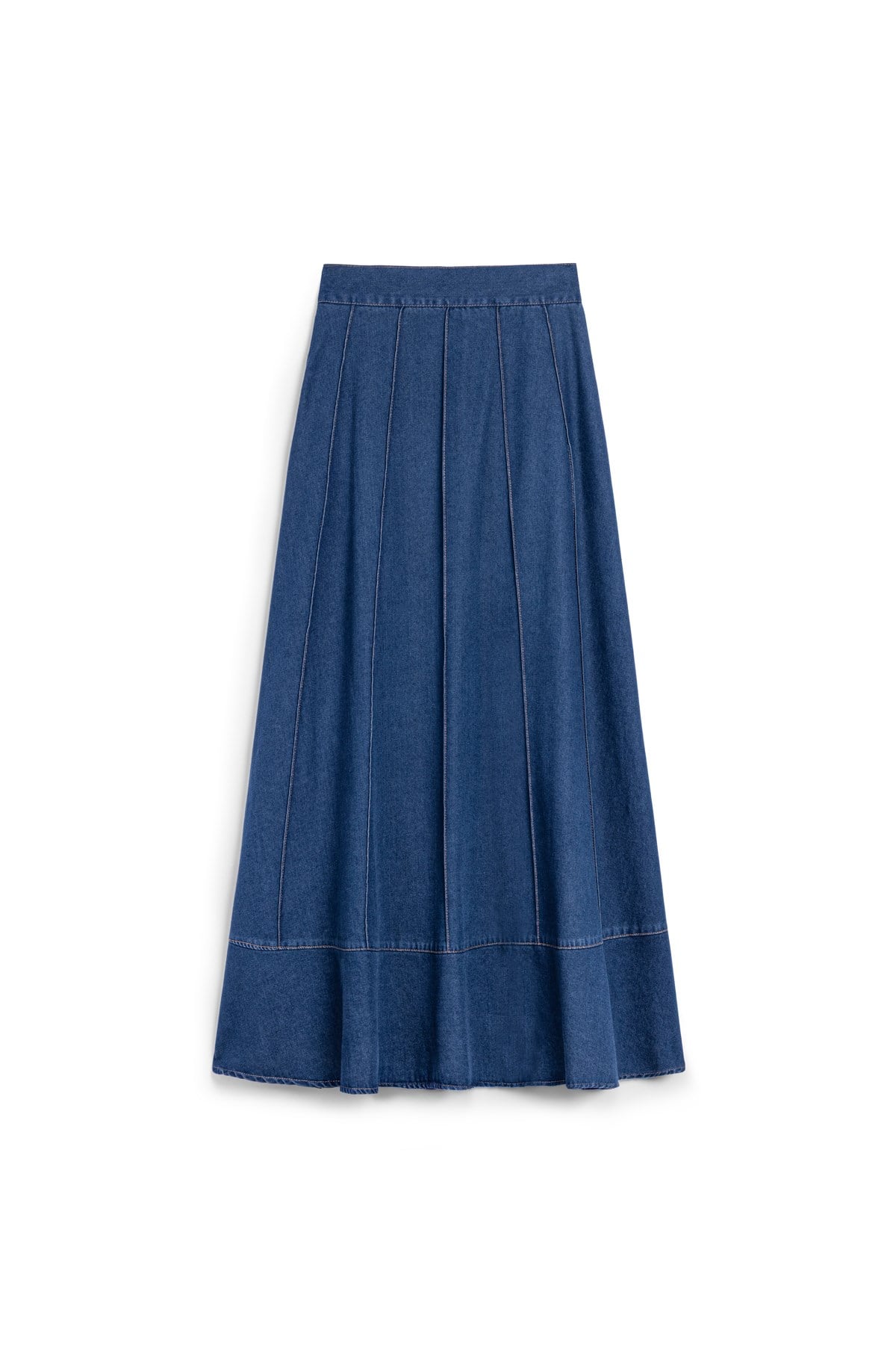 Biyeli Kloş Denim Etek Mavi