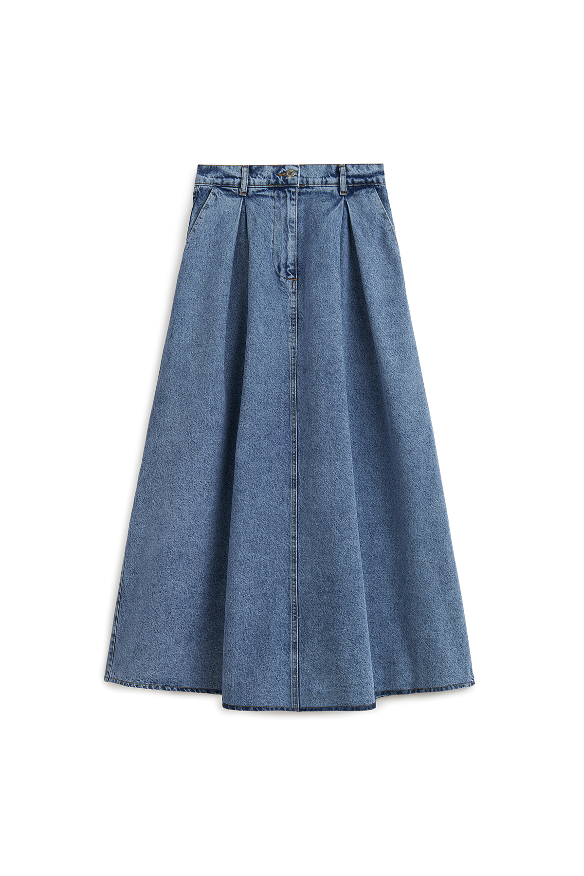 Cepli Kloş Denim Etek Mavi Kar Yıkama