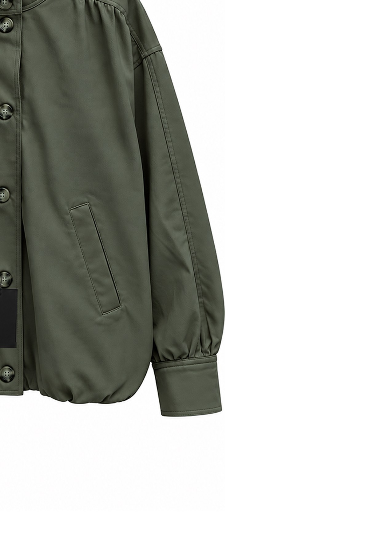 Dik Yaka Düğmeli Ceket Haki