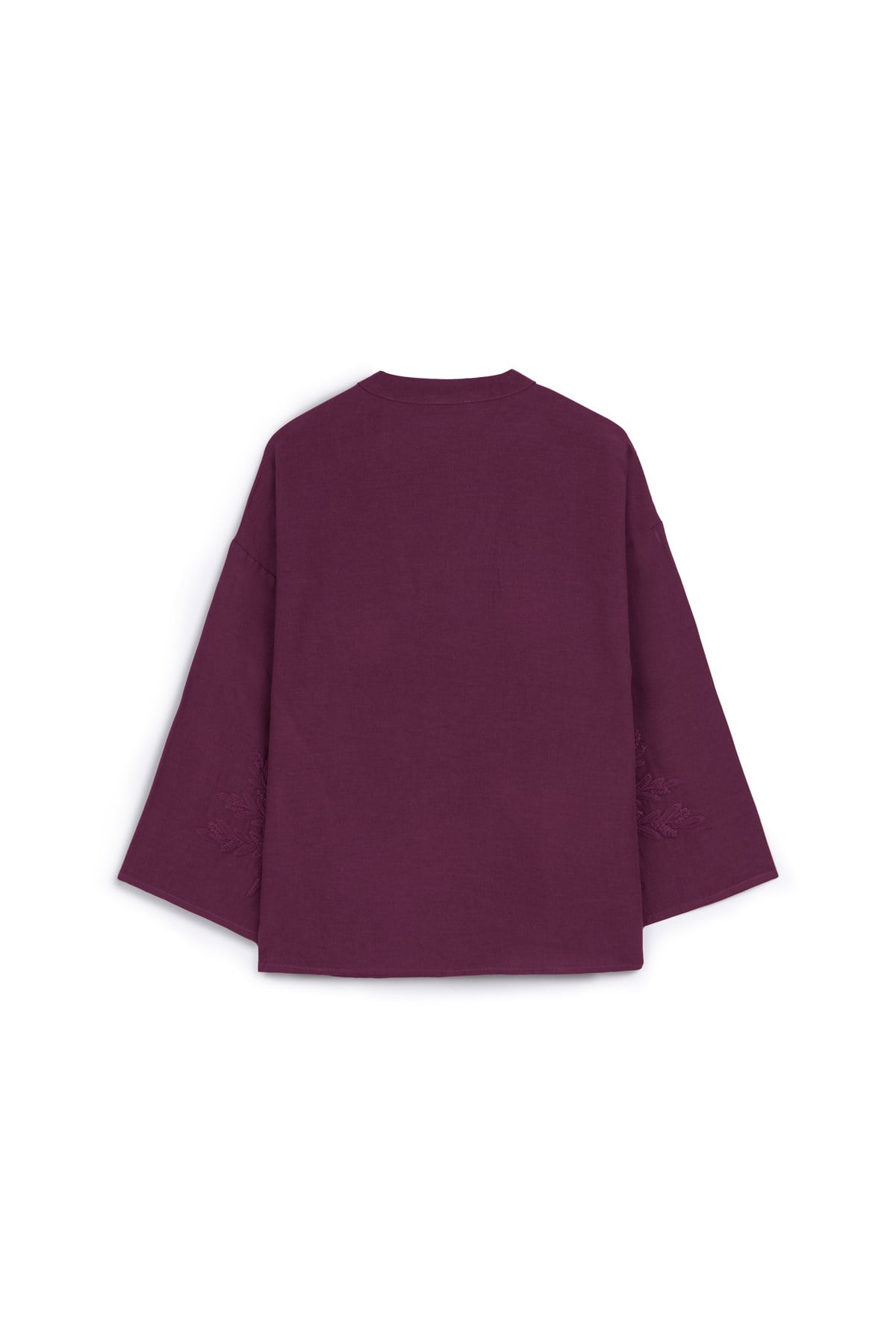 Nakışlı Düğmeli Kimono Bordo