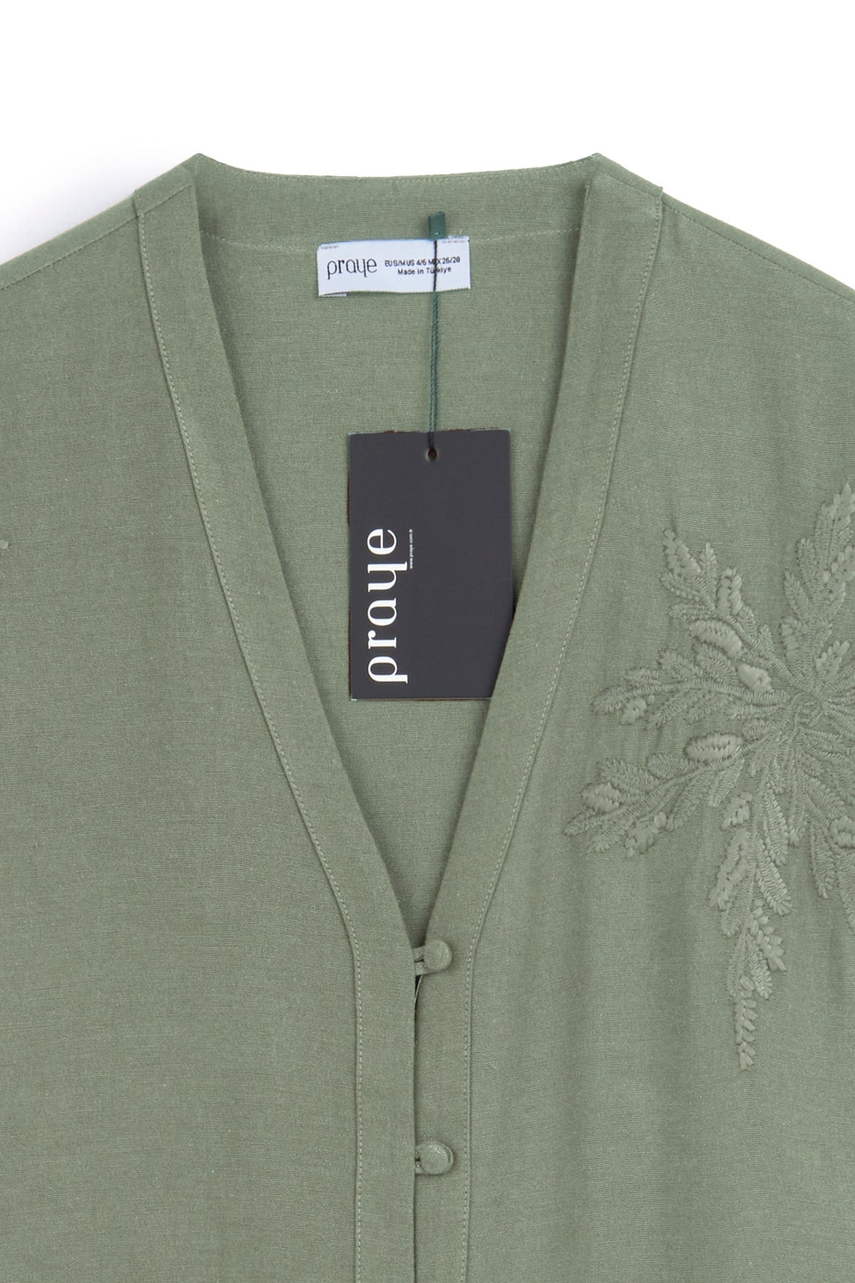 Nakışlı Düğmeli Kimono Çağla