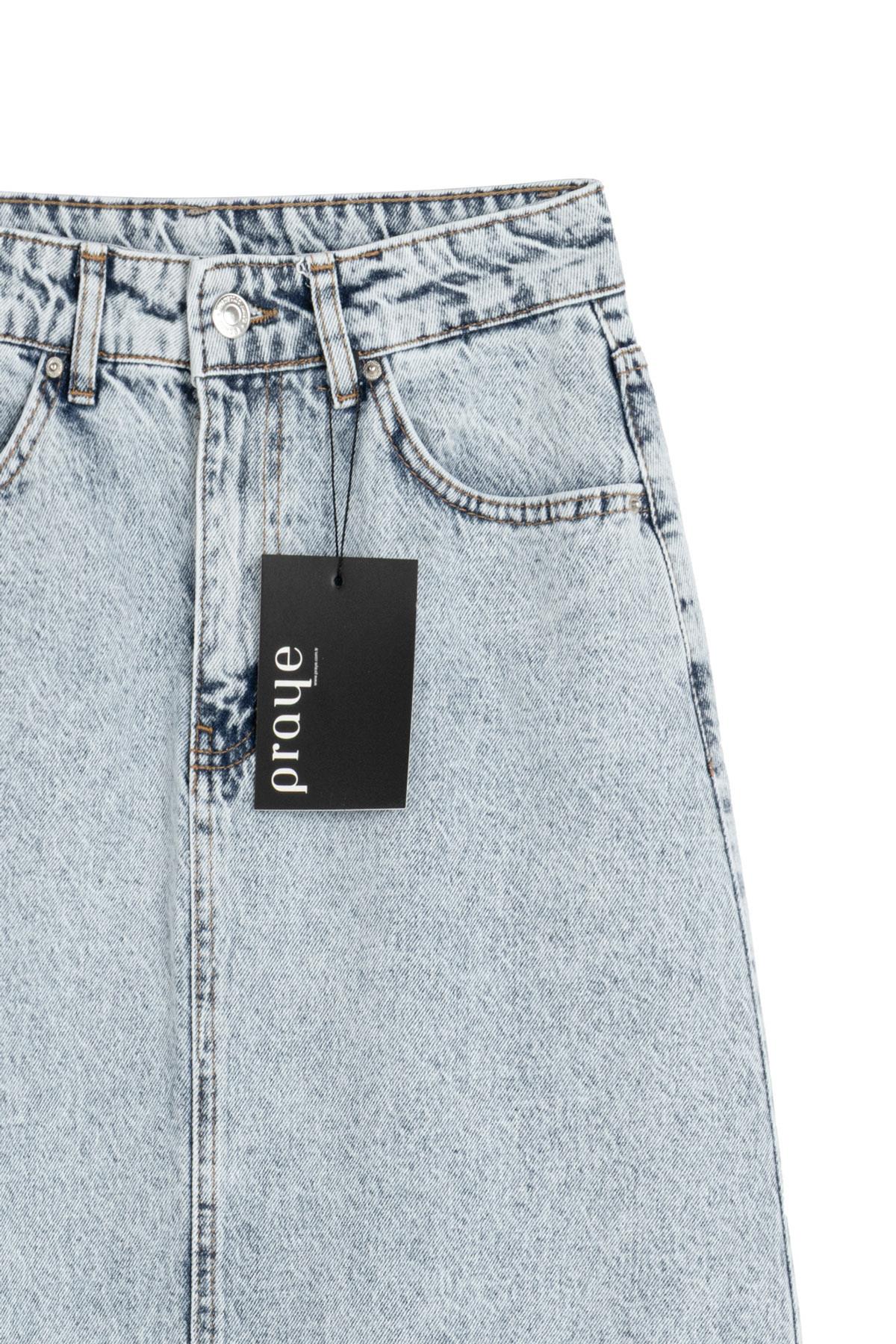 Uzun Çan Denim Etek Buz Mavi