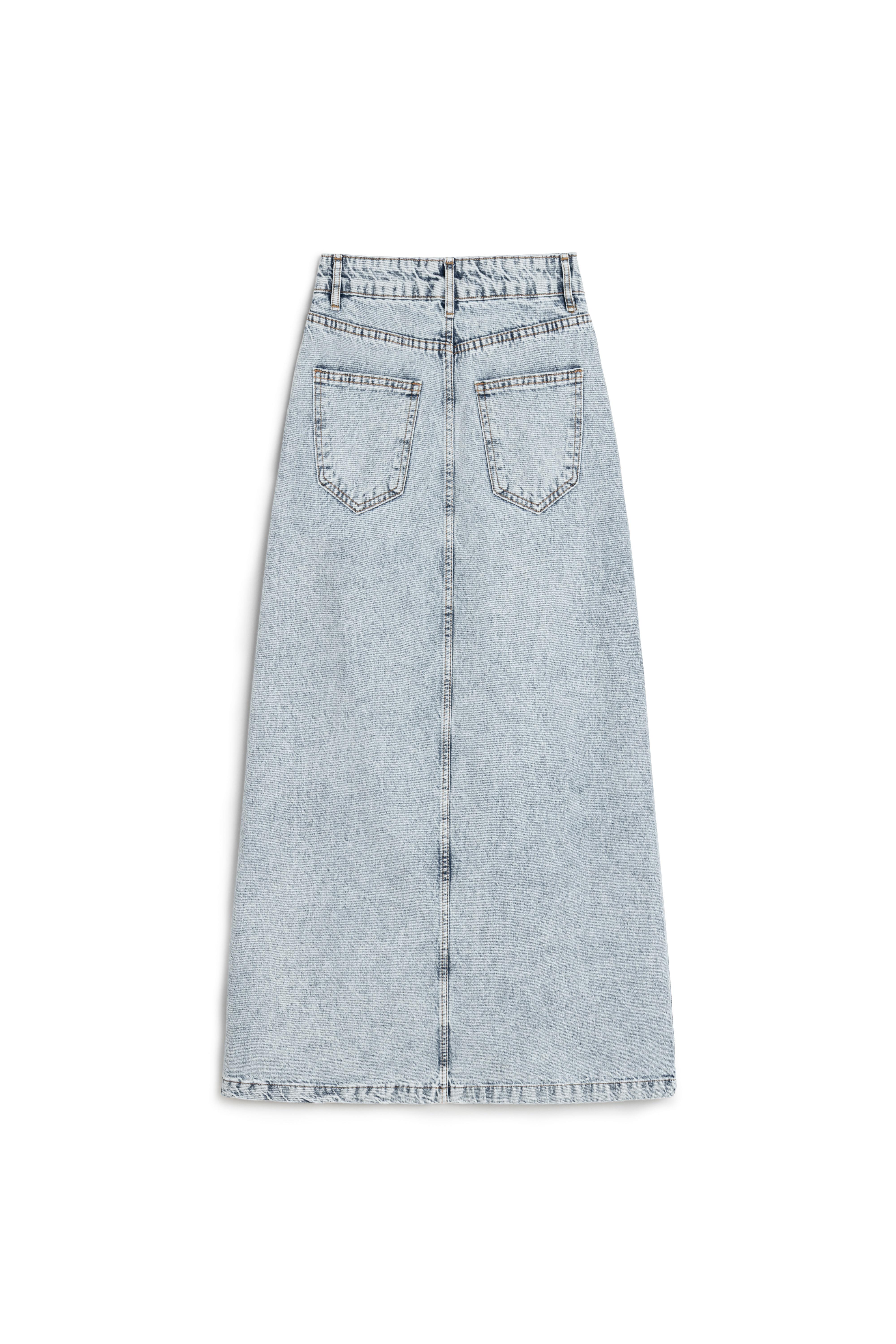 Uzun Çan Denim Etek Buz Mavi