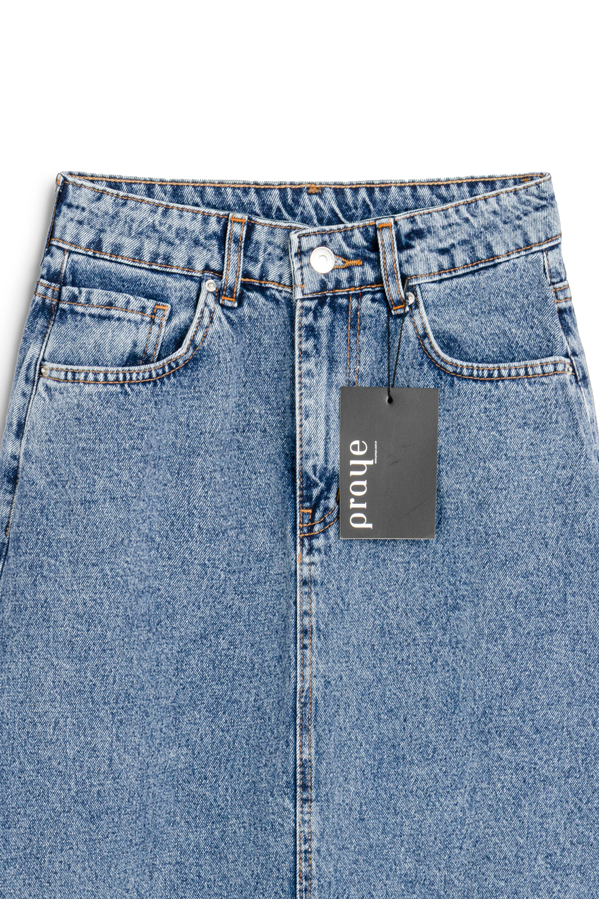 Uzun Çan Denim Etek Mavi Kar Yıkama