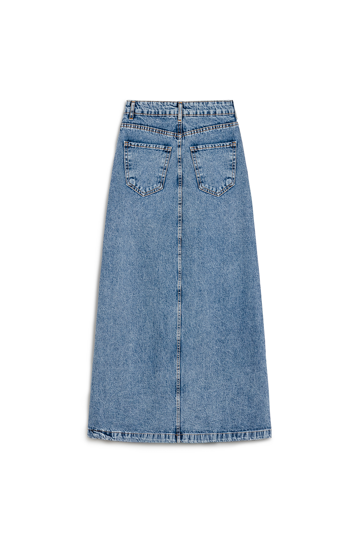 Uzun Çan Denim Etek Mavi Kar Yıkama