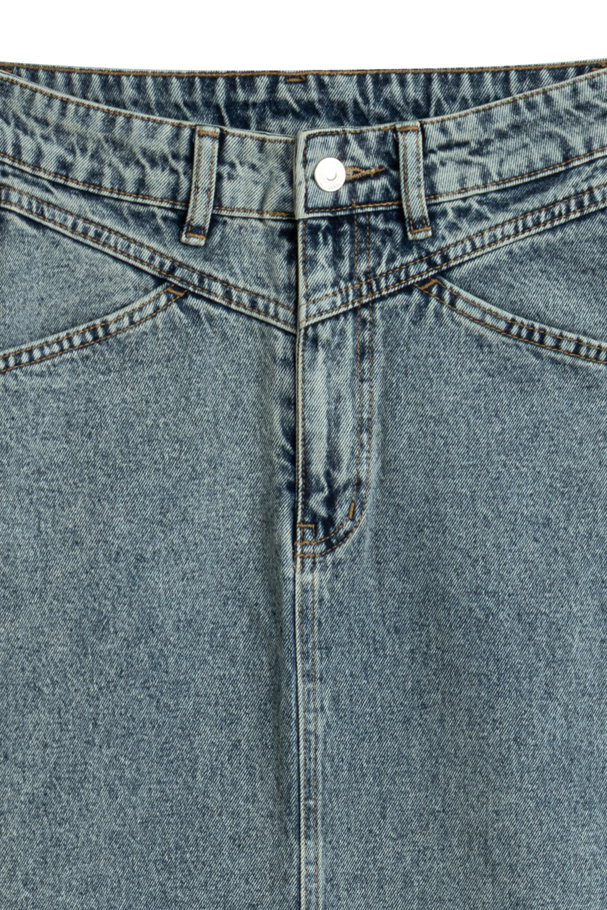 Uzun Püsküllü Denim Etek Eskitme Kot