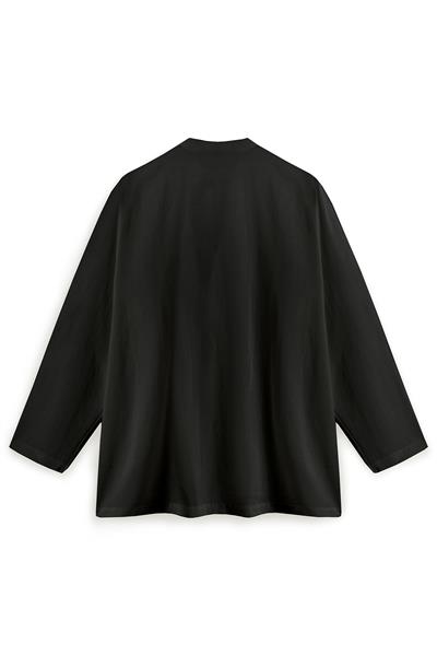 Bağcıklı Keten Karışımlı Kimono Siyah