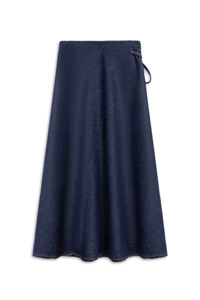 Bağcıklı Parçalı Denim Etek Mavi