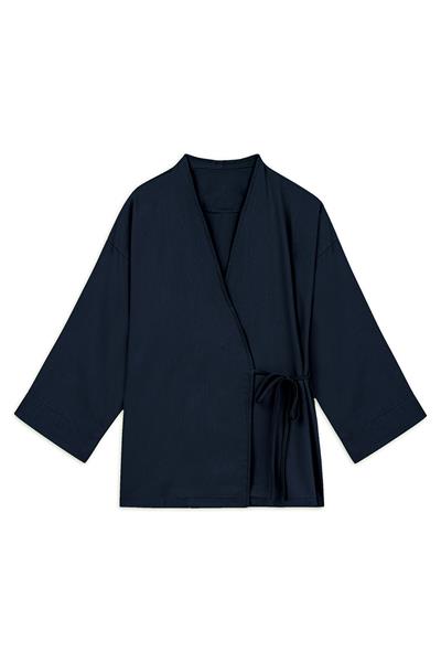Bağlamalı Gabardin Kimono Lacivert