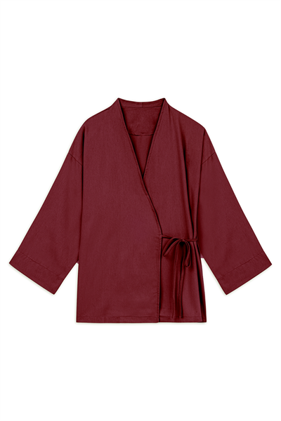 Bağlamalı Gabardin Kimono Bordo