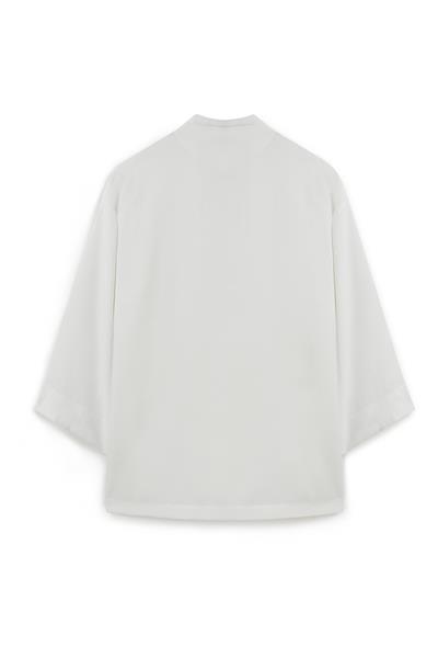 Bağlamalı Gabardin Kimono Beyaz