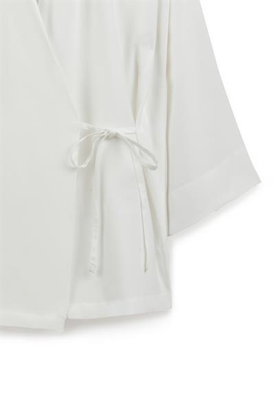 Bağlamalı Gabardin Kimono Beyaz