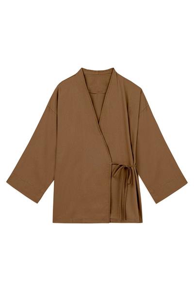 Bağlamalı Gabardin Kimono Kahverengi