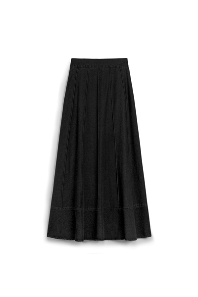 Biyeli Kloş Denim Etek Siyah