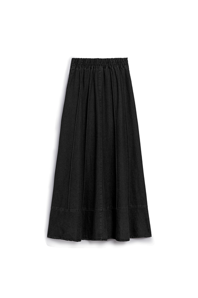 Biyeli Kloş Denim Etek Siyah