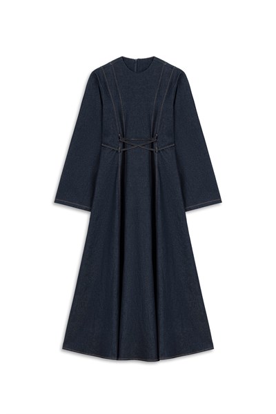 Çapraz Bağlamalı Denim Elbise Lacivert