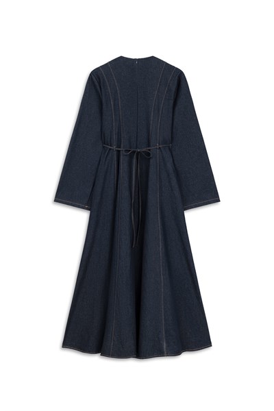 Çapraz Bağlamalı Denim Elbise Lacivert