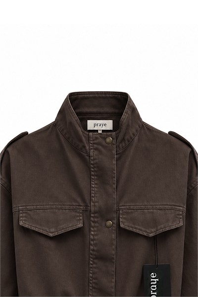 Cep Kapaklı Denim Ceket Kahverengi