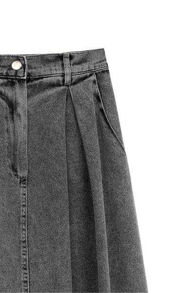 Cepli Kloş Denim Etek Füme