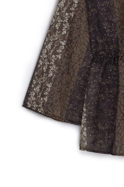 Desenli Tül Kimono Kahverengi