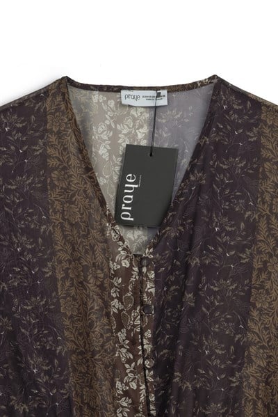 Desenli Tül Kimono Kahverengi