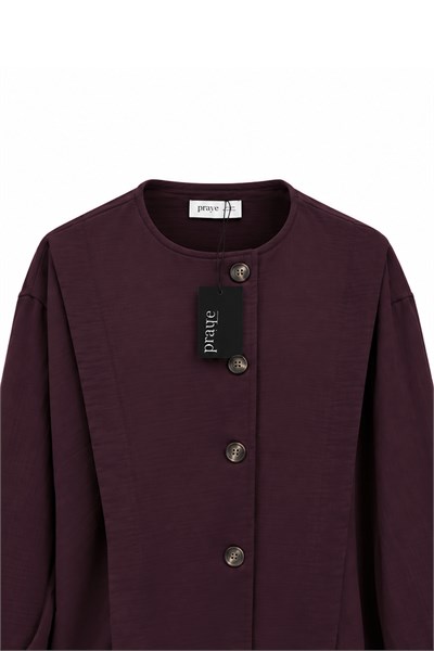 Düğmeli Müslin Ceket Bordo
