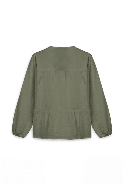 Düğmeli Müslin Kimono Haki