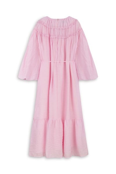 Katlı Prenses Elbise Pembe