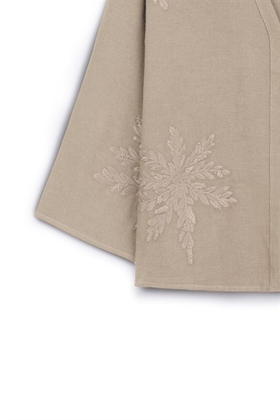 Nakışlı Düğmeli Kimono Bej