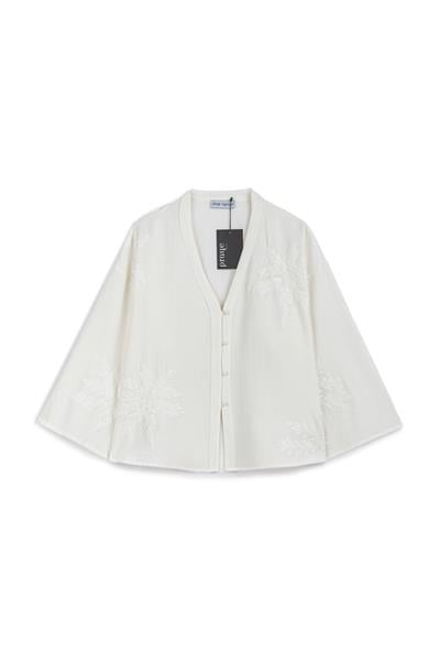 Nakışlı Düğmeli Kimono Ekru