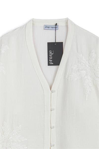 Nakışlı Düğmeli Kimono Ekru