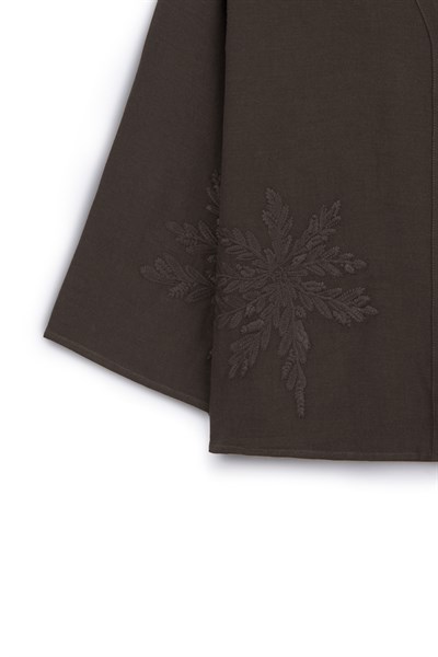 Nakışlı Düğmeli Kimono Kahverengi