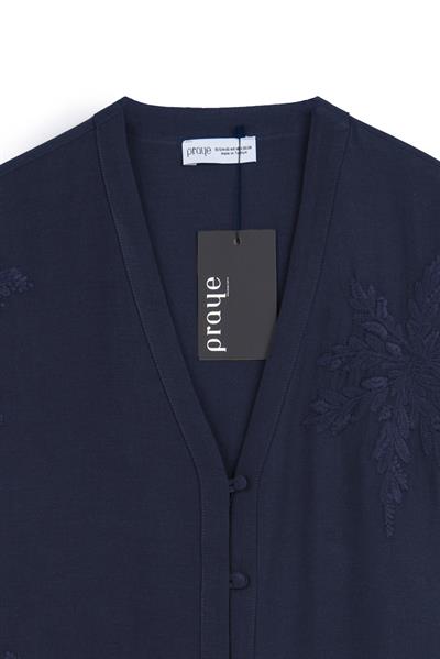 Nakışlı Düğmeli Kimono Lacivert