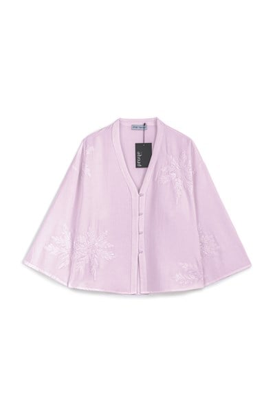 Nakışlı Düğmeli Kimono Pembe